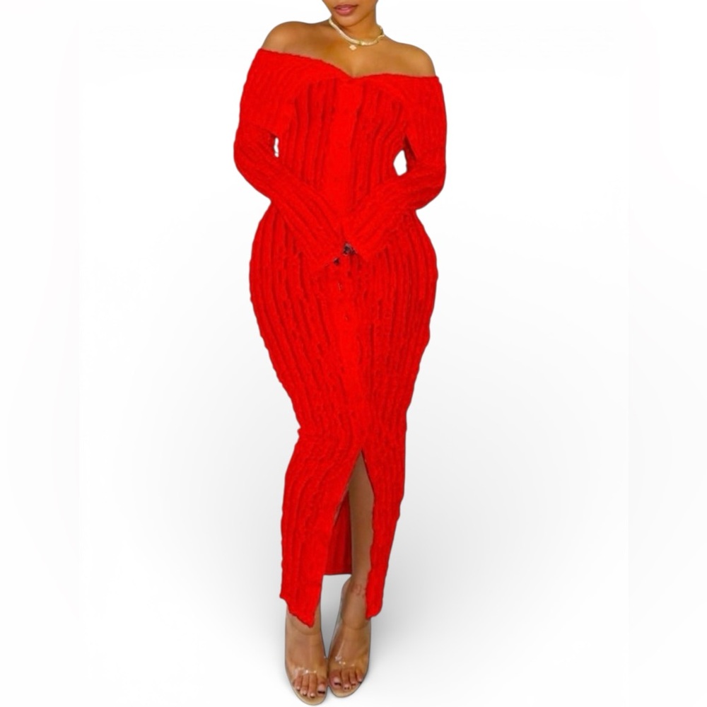 DRESS: Fire Engine Red Sheer Off Shoulder Ruffle Dress, NWOT - Picture 3 of 5